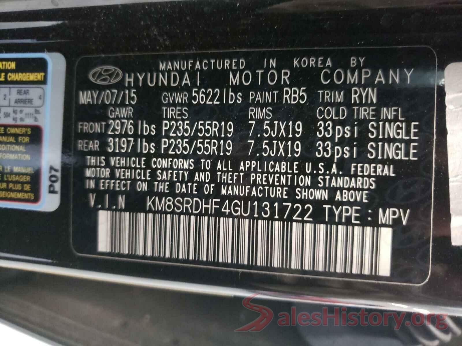 KM8SRDHF4GU131722 2016 HYUNDAI SANTA FE