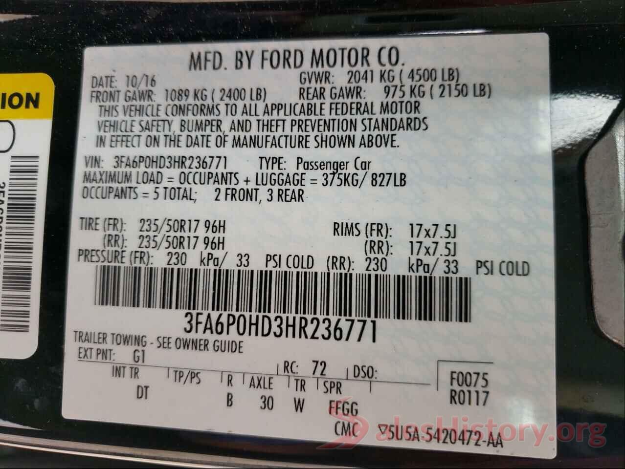 3FA6P0HD3HR236771 2017 FORD FUSION