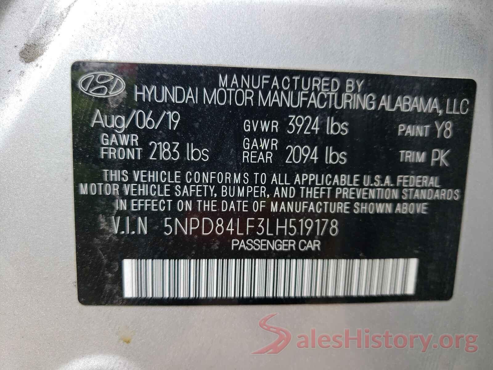 5NPD84LF3LH519178 2020 HYUNDAI ELANTRA