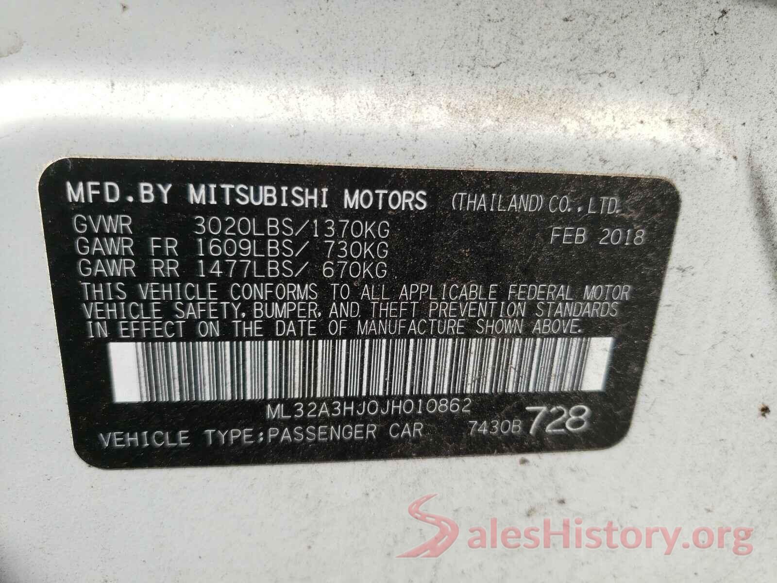 ML32A3HJ0JH010862 2018 MITSUBISHI MIRAGE