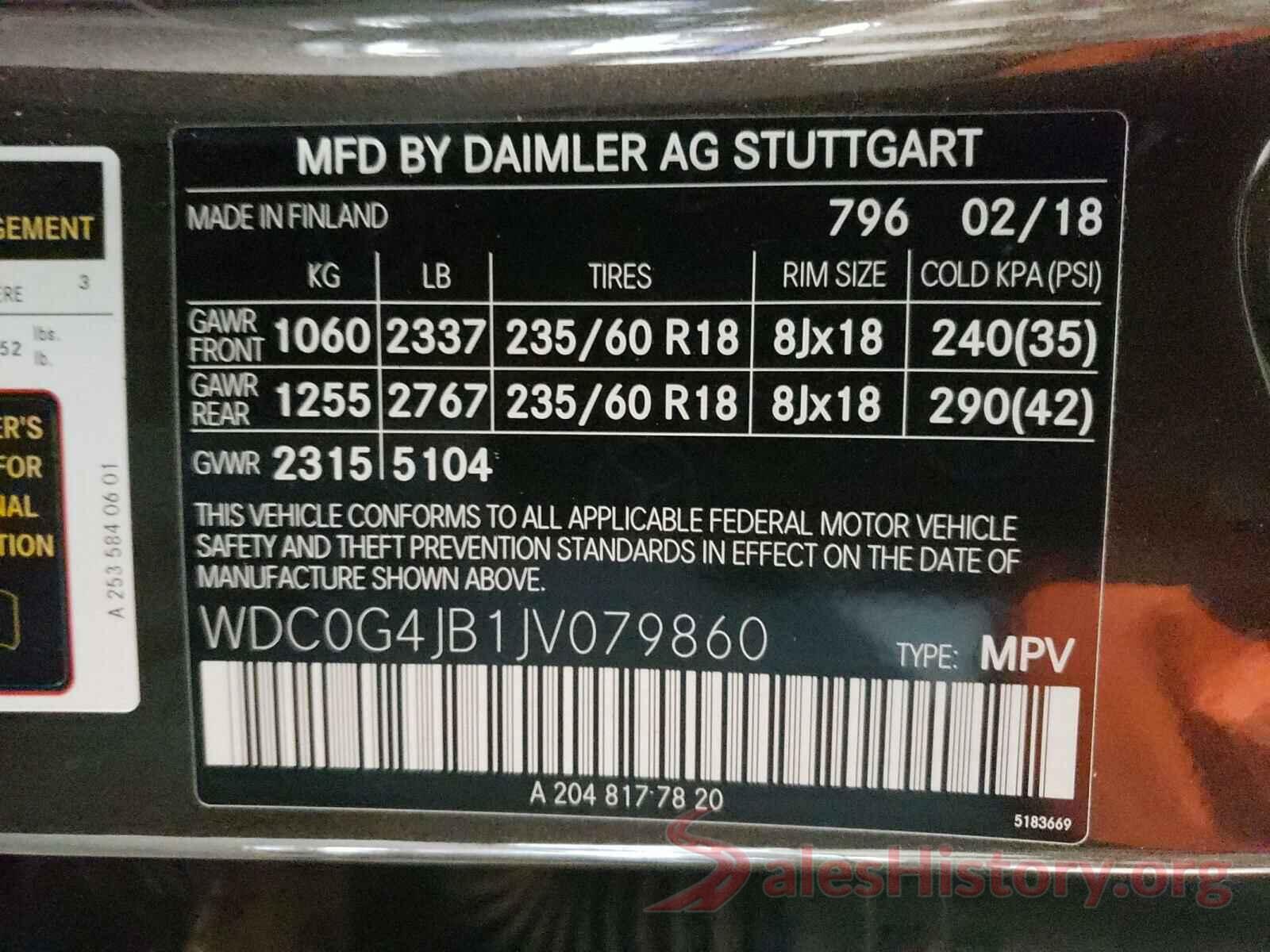 WDC0G4JB1JV079860 2018 MERCEDES-BENZ G CLASS