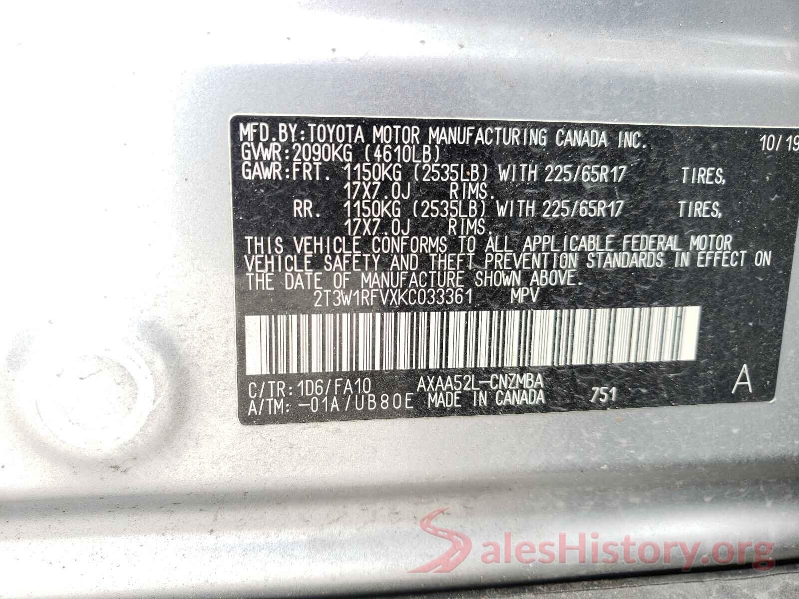 2T3W1RFVXKC033361 2019 TOYOTA RAV4