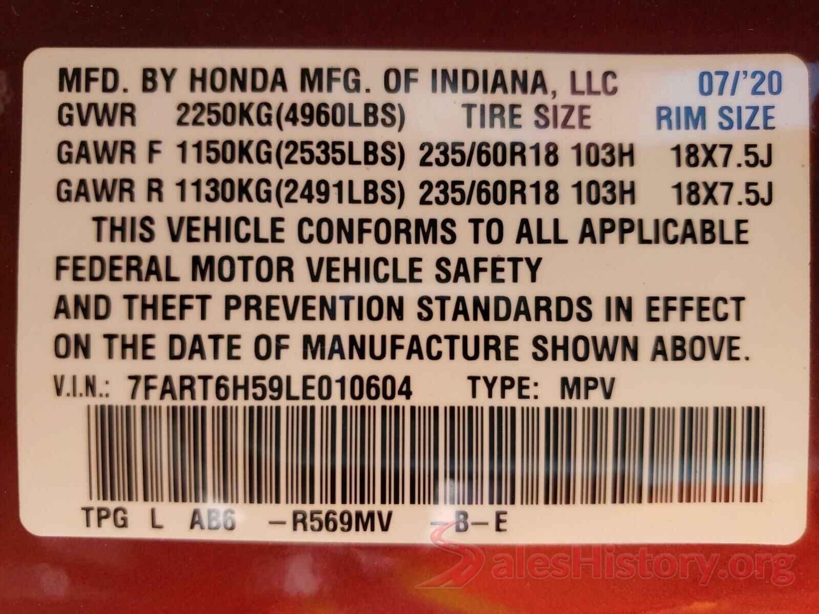 7FART6H59LE010604 2020 HONDA CRV