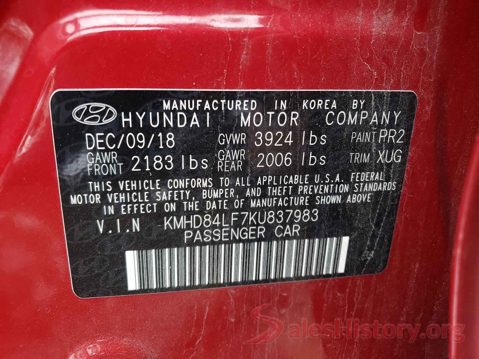 KMHD84LF7KU837983 2019 HYUNDAI ELANTRA