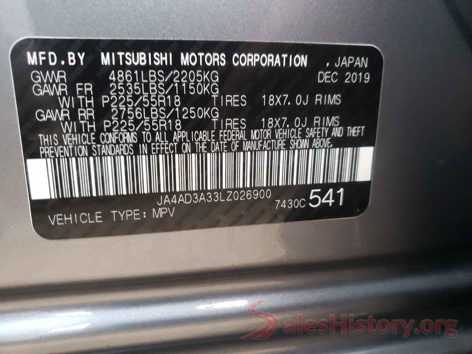 JA4AD3A33LZ026900 2020 MITSUBISHI OUTLANDER