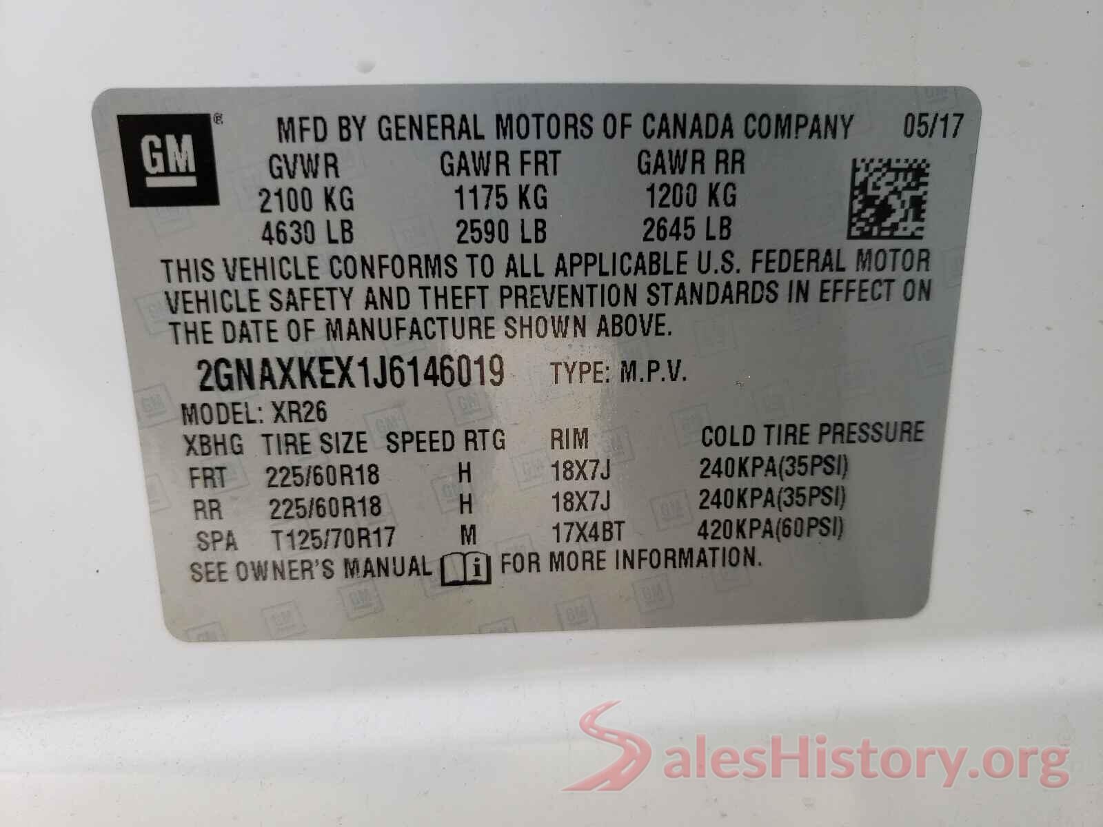 2GNAXKEX1J6146019 2018 CHEVROLET EQUINOX