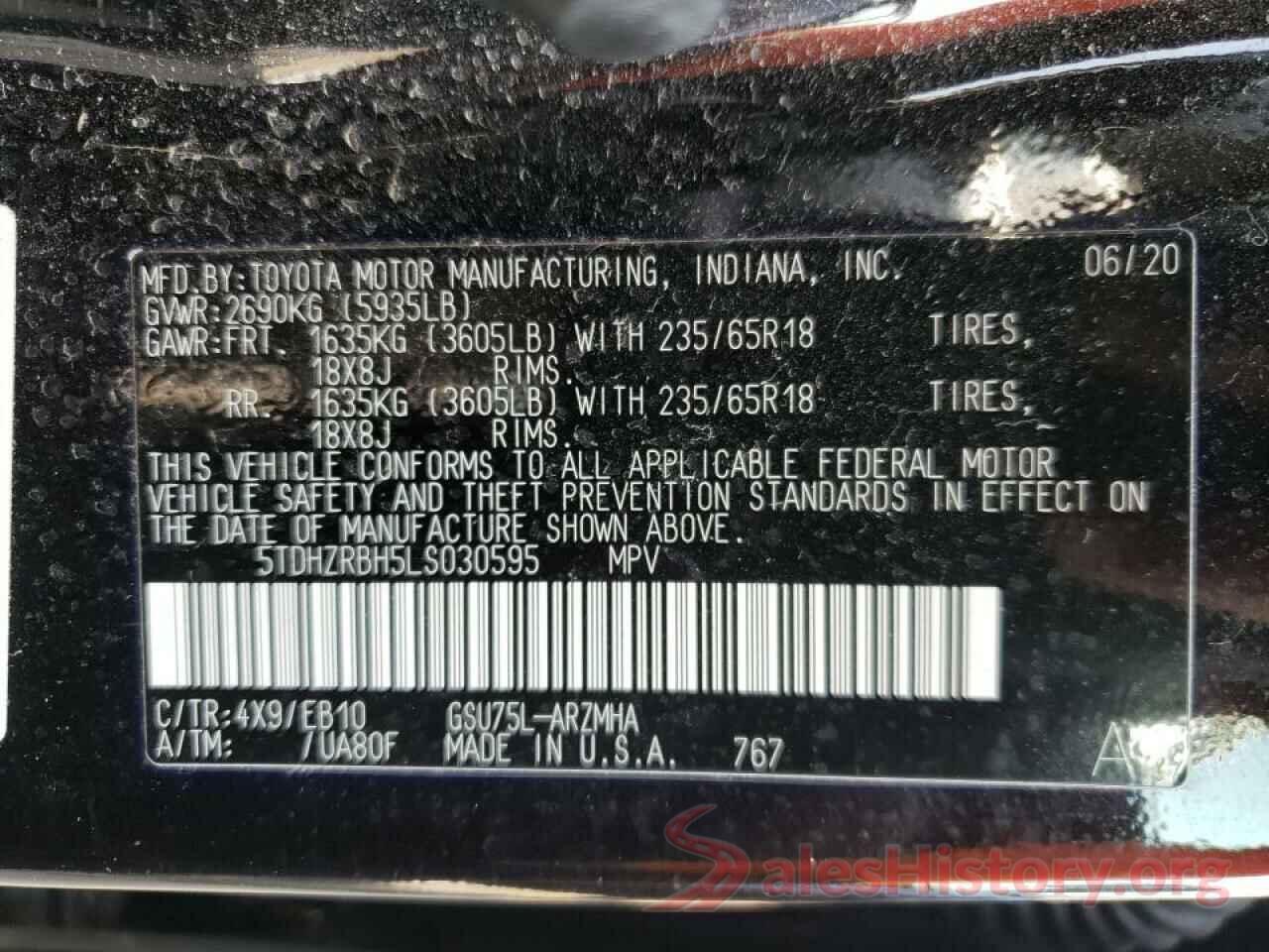 5TDHZRBH5LS030595 2020 TOYOTA HIGHLANDER