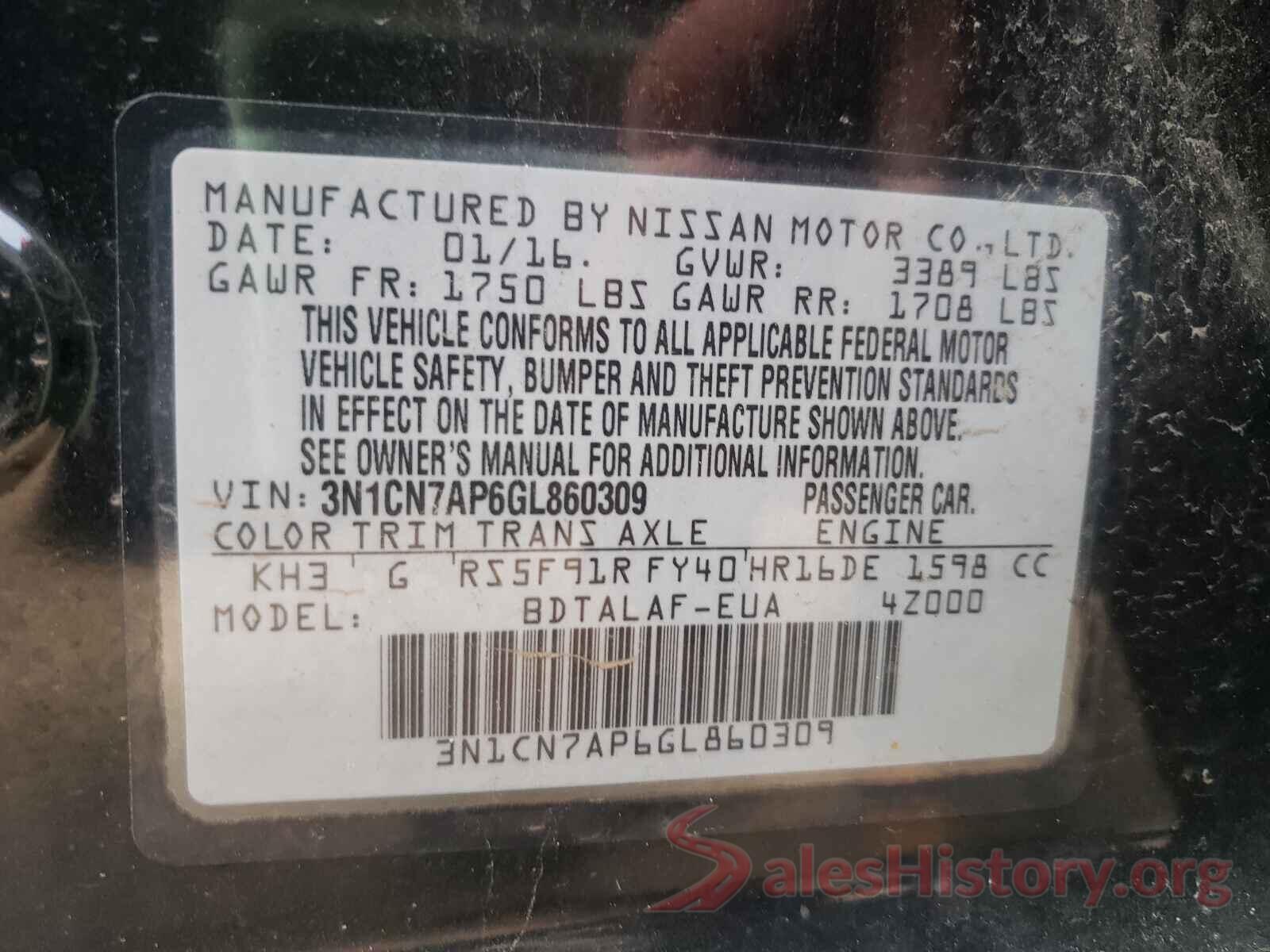 3N1CN7AP6GL860309 2016 NISSAN VERSA