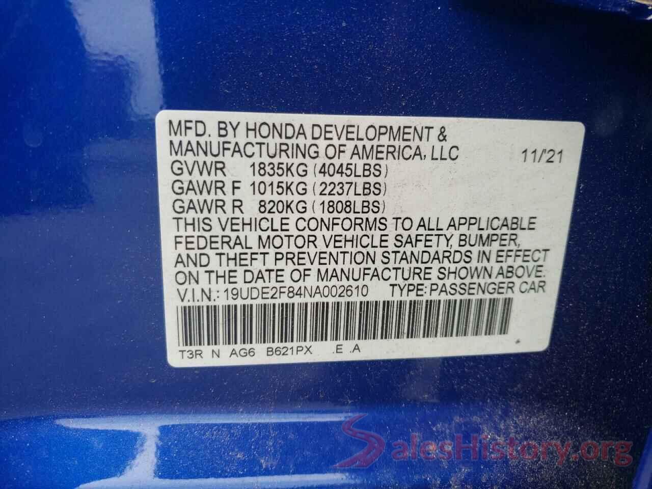 19UDE2F84NA002610 2022 ACURA ILX