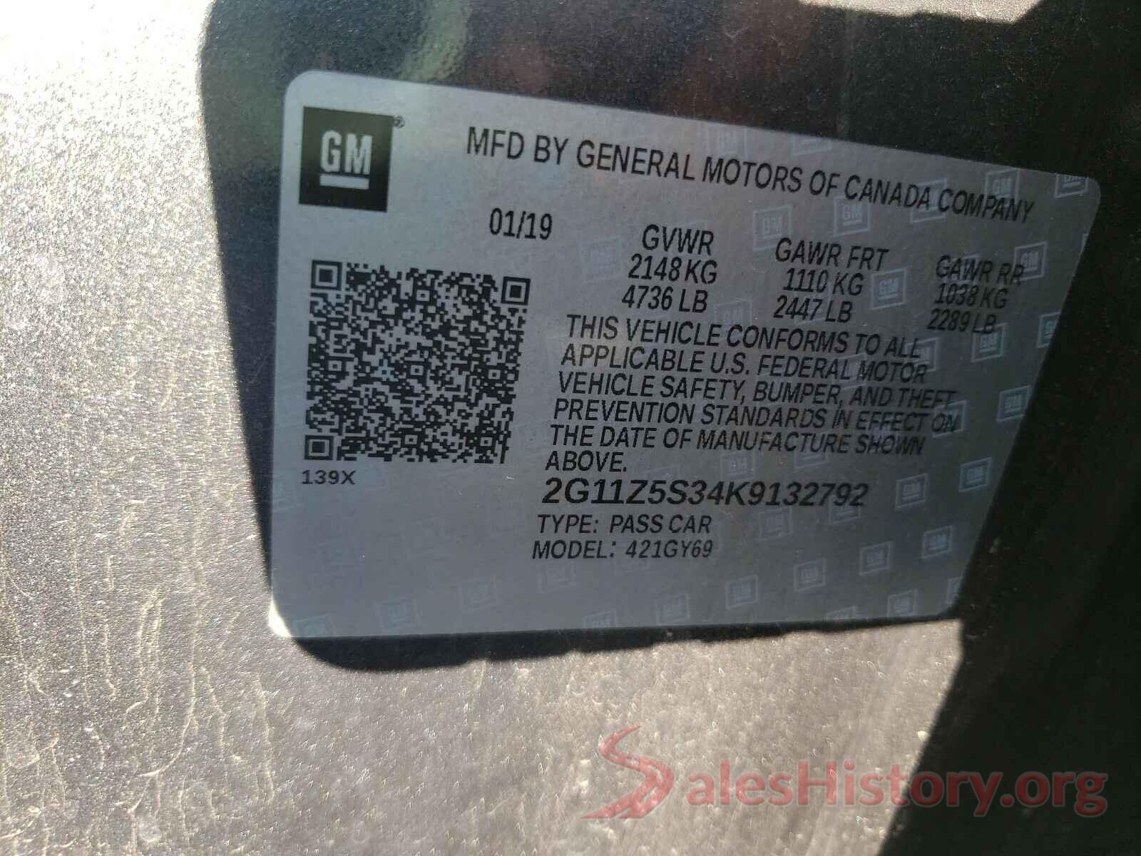 2G11Z5S34K9132792 2019 CHEVROLET IMPALA