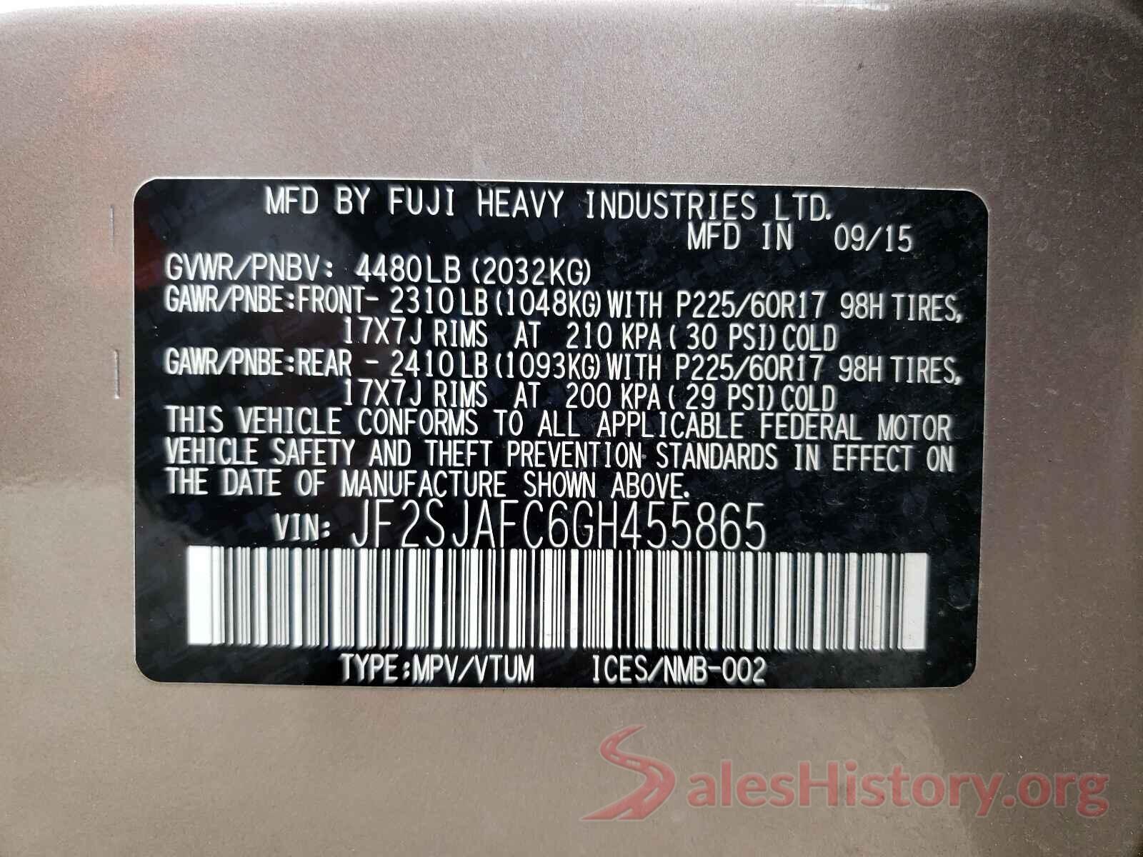 JF2SJAFC6GH455865 2016 SUBARU FORESTER