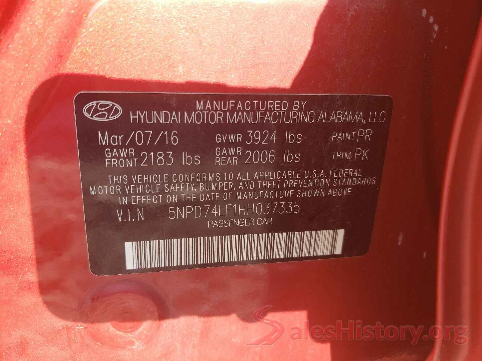 5NPD74LF1HH037335 2017 HYUNDAI ELANTRA