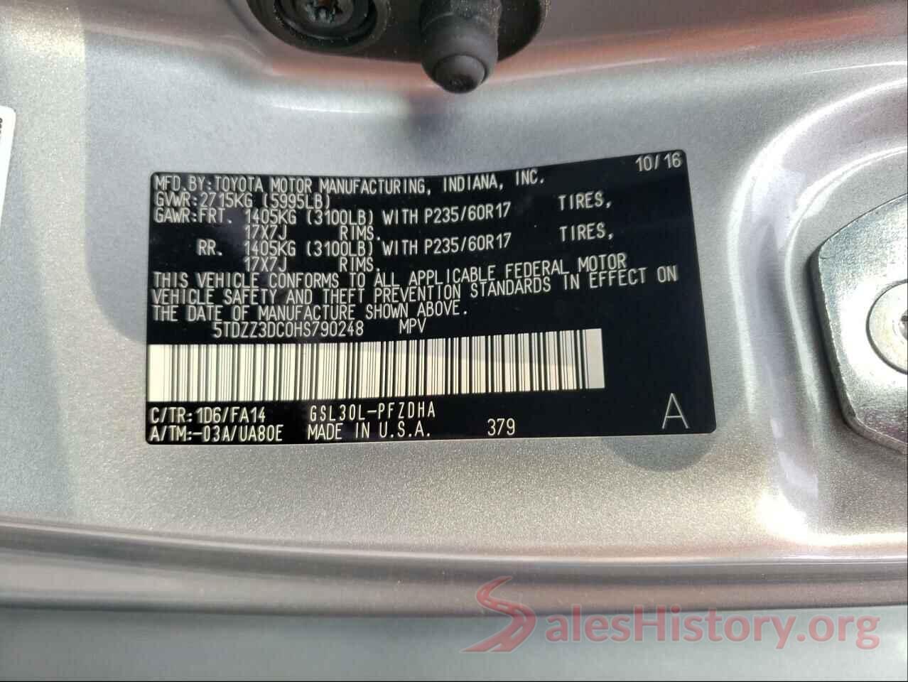 5TDZZ3DC0HS790248 2017 TOYOTA SIENNA