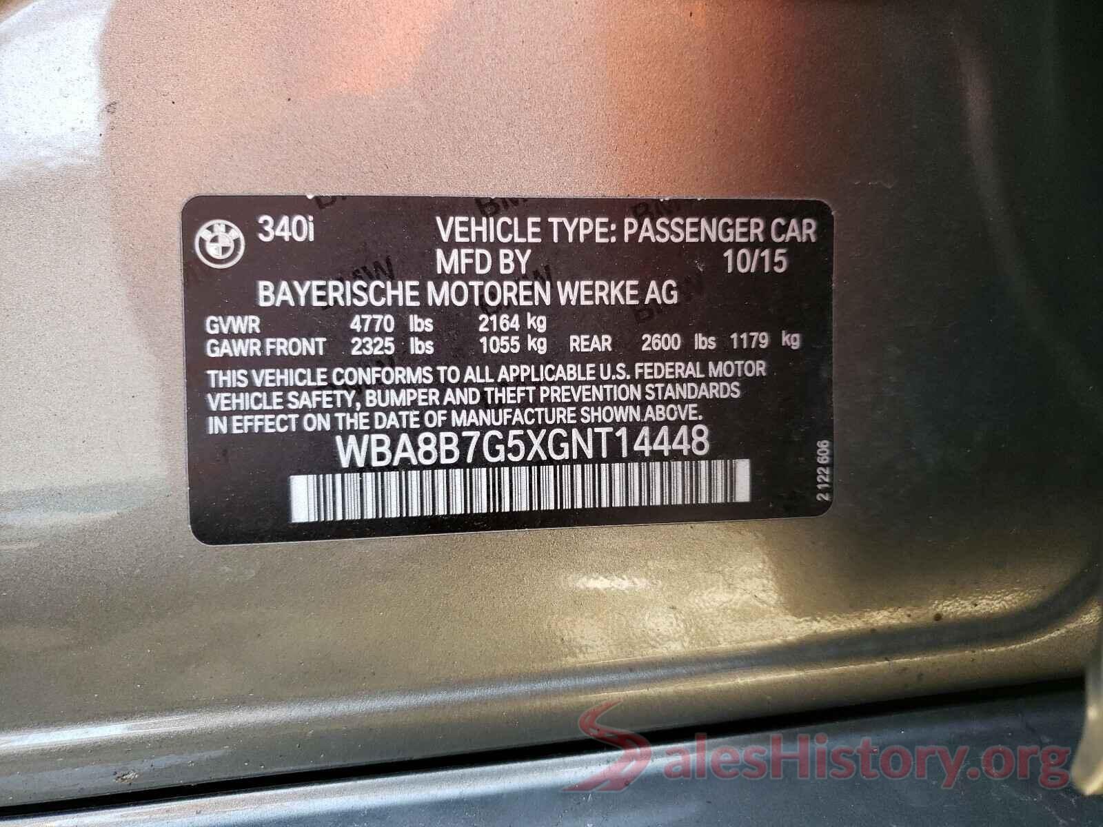 WBA8B7G5XGNT14448 2016 BMW 3 SERIES