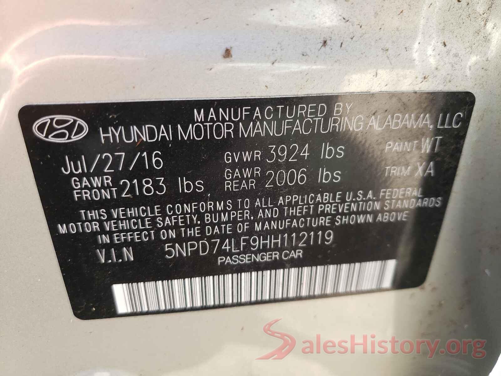 5NPD74LF9HH112119 2017 HYUNDAI ELANTRA