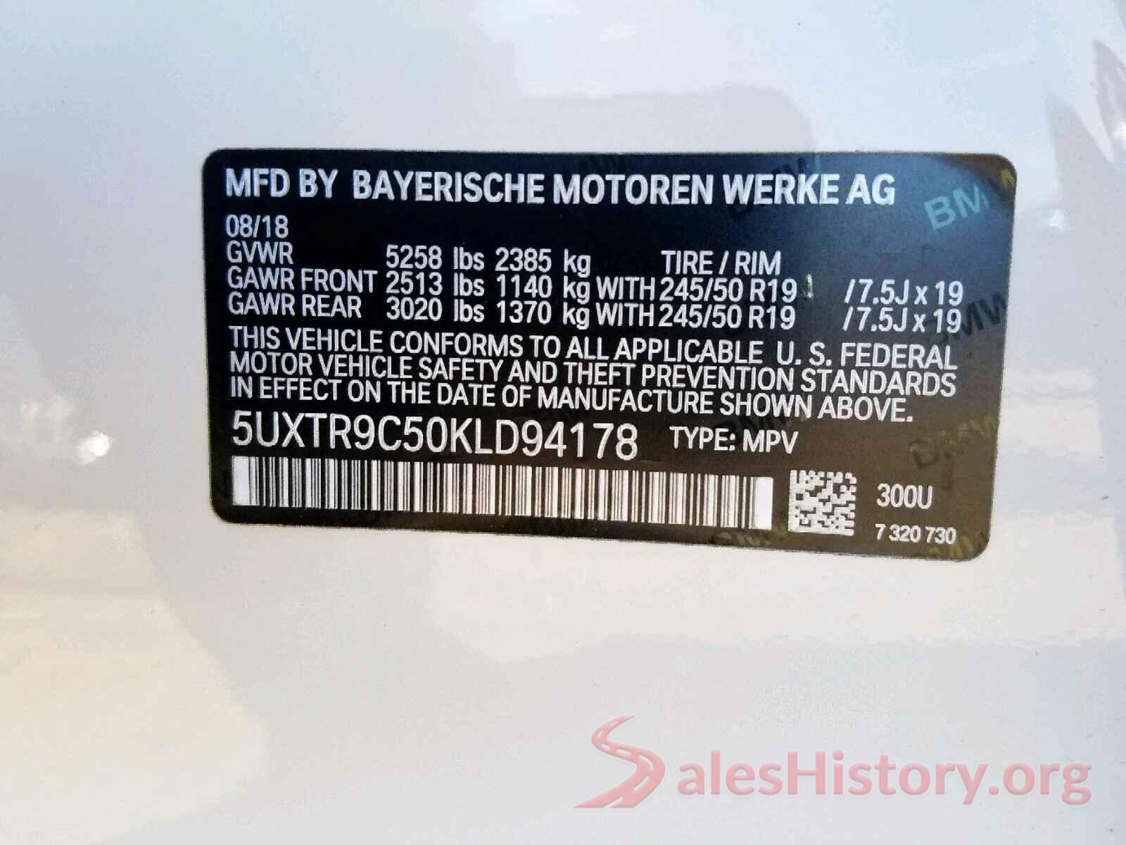 5UXTR9C50KLD94178 2019 BMW X3