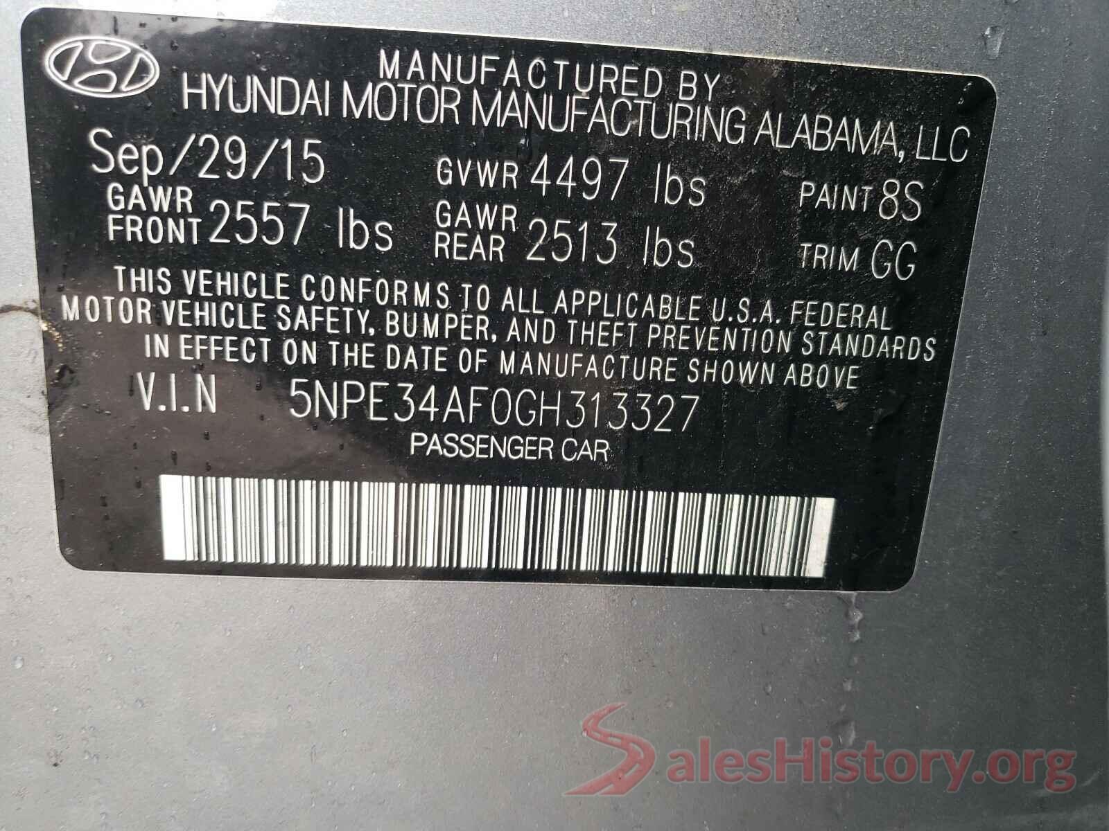 5NPE34AF0GH313327 2016 HYUNDAI SONATA