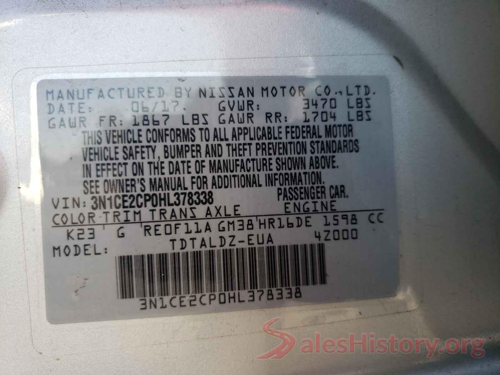 3N1CE2CP0HL378338 2017 NISSAN VERSA