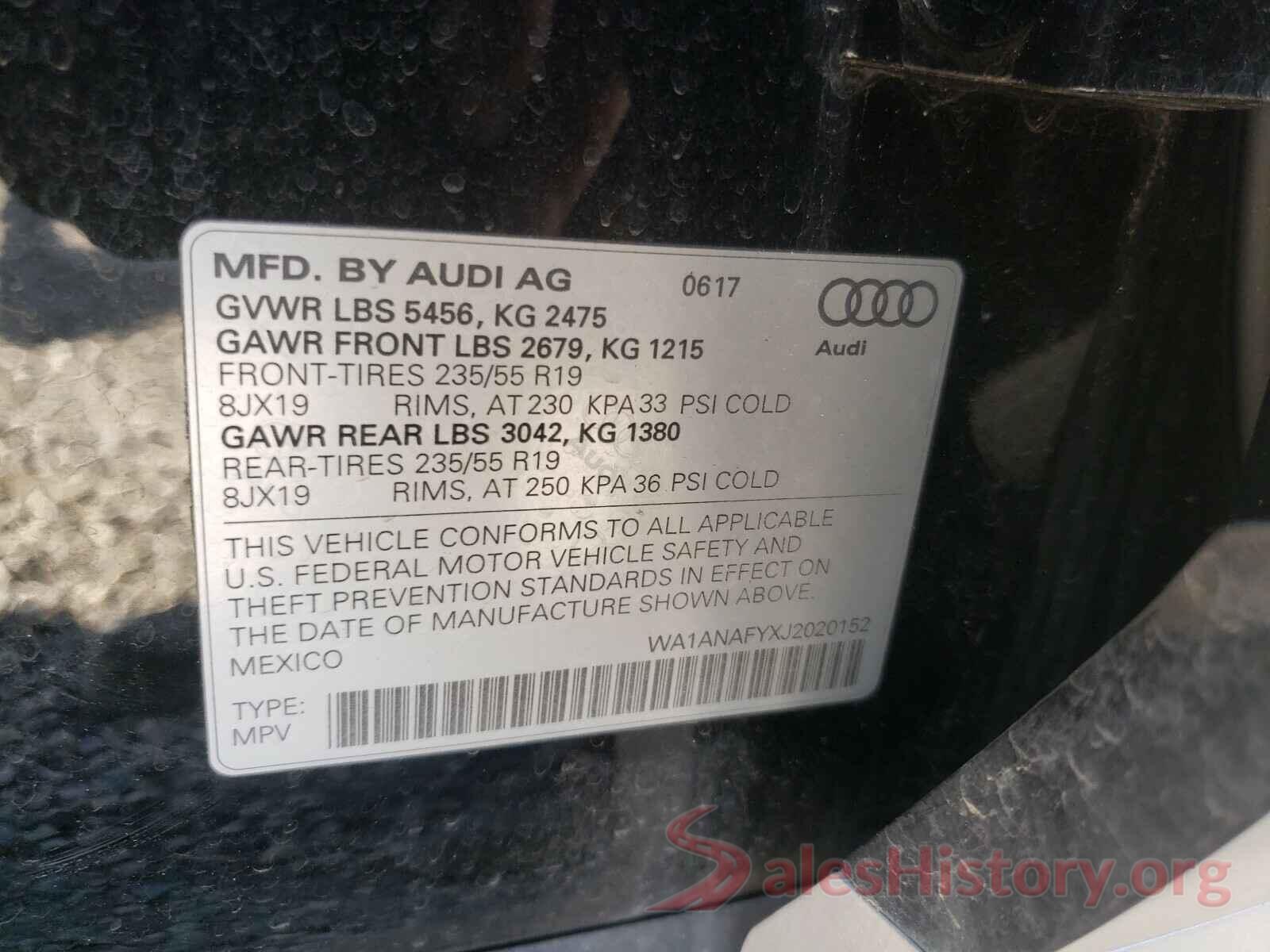 WA1ANAFYXJ2020152 2018 AUDI Q5