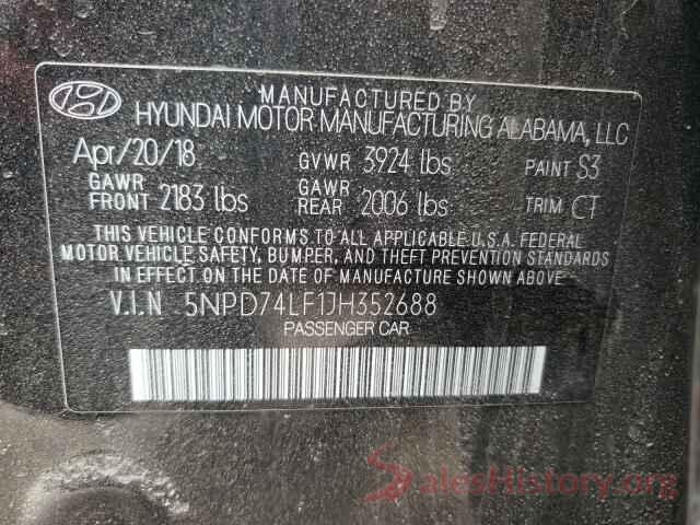 5NPD74LF1JH352688 2018 HYUNDAI ELANTRA