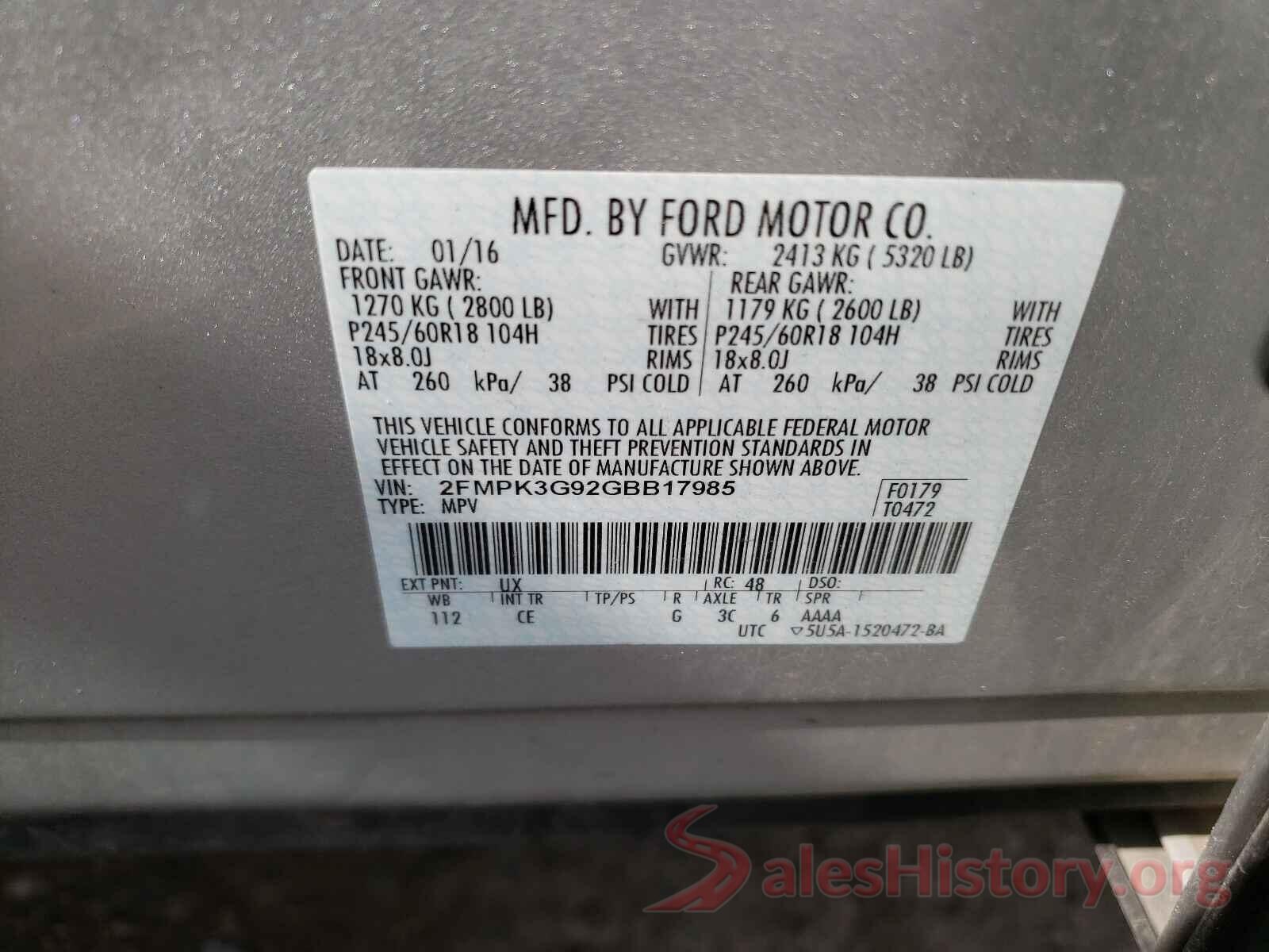 2FMPK3G92GBB17985 2016 FORD EDGE