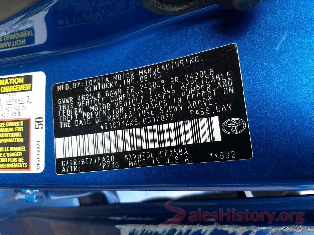 4T1C31AK6LU017873 2020 TOYOTA CAMRY