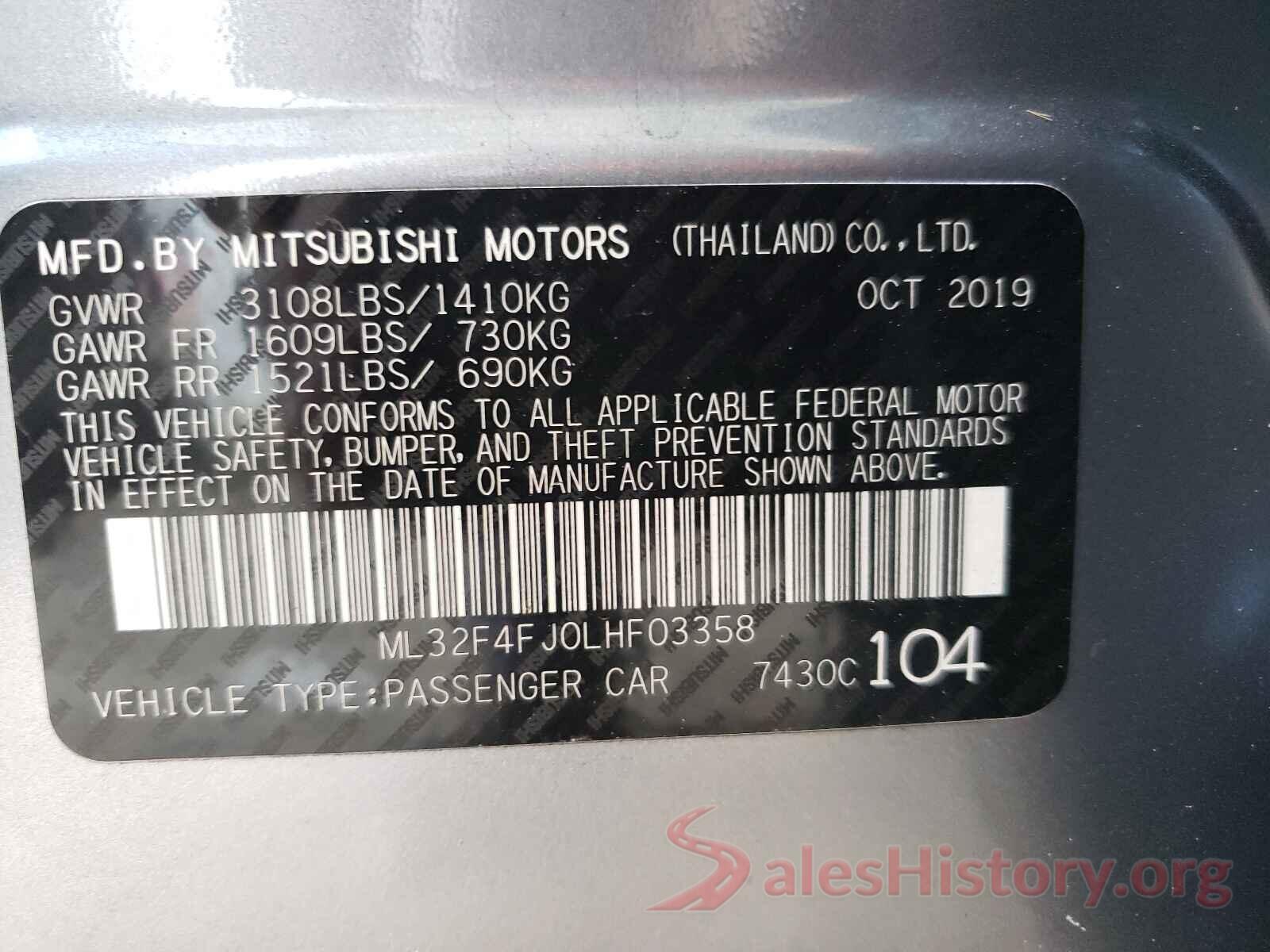 ML32F4FJ0LHF03358 2020 MITSUBISHI MIRAGE