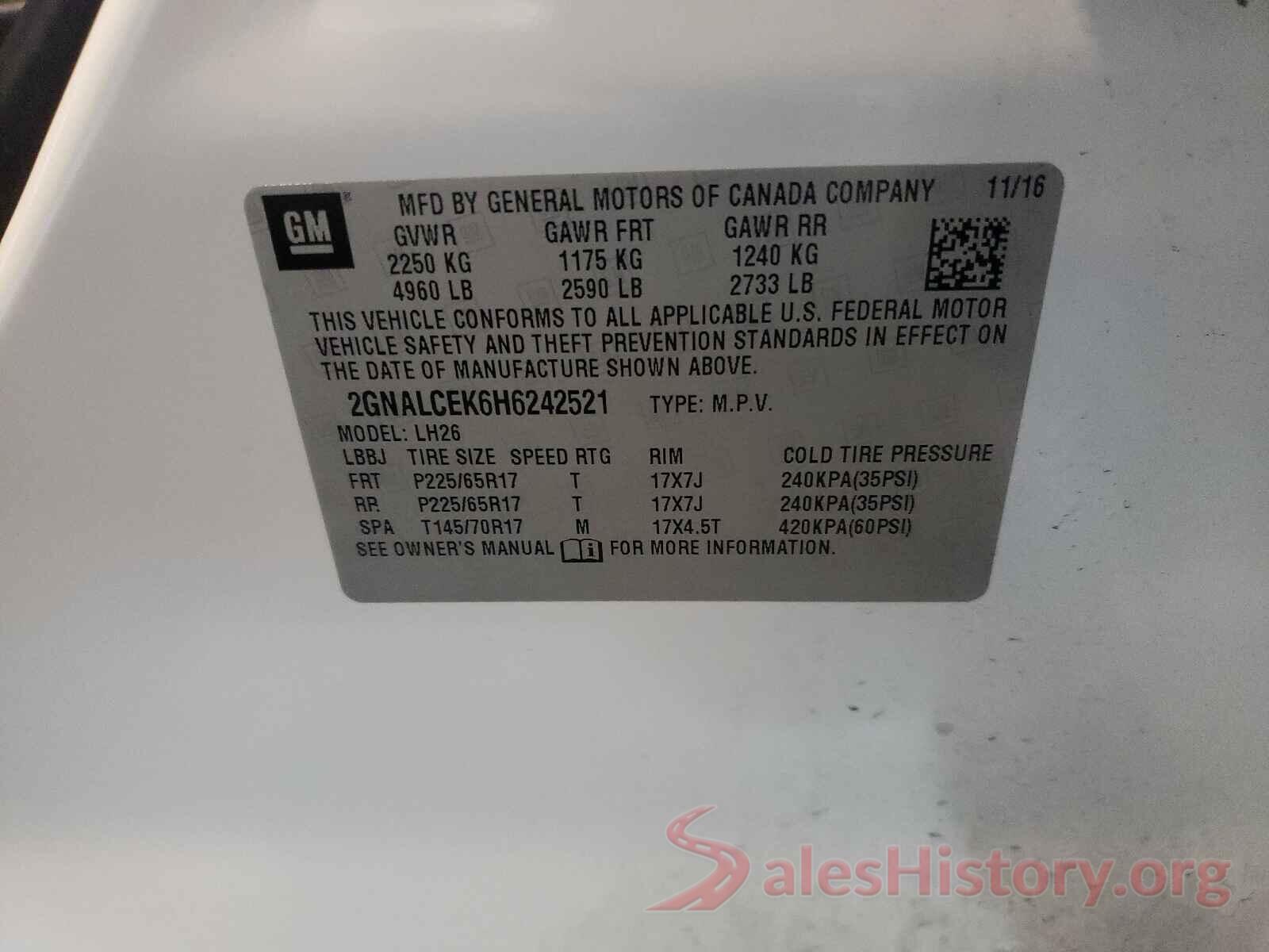 2GNALCEK6H6242521 2017 CHEVROLET EQUINOX