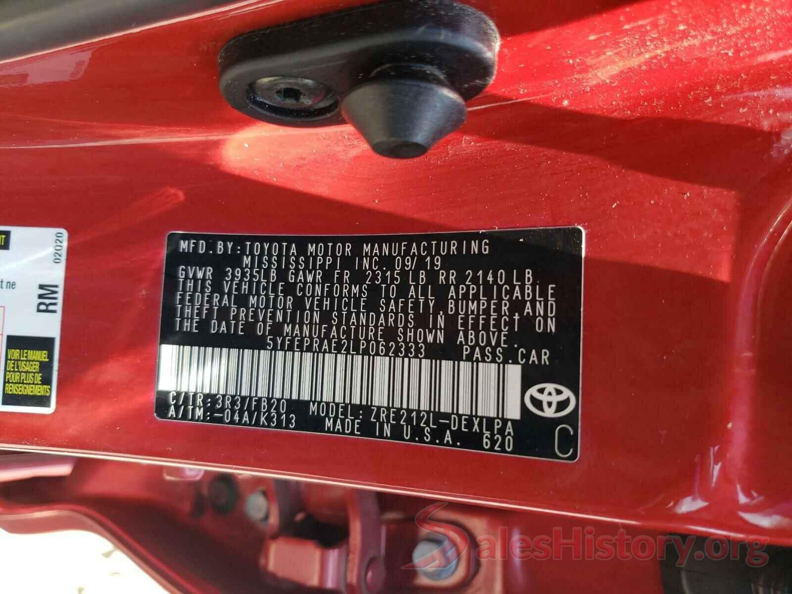 5YFEPRAE2LP062333 2020 TOYOTA COROLLA