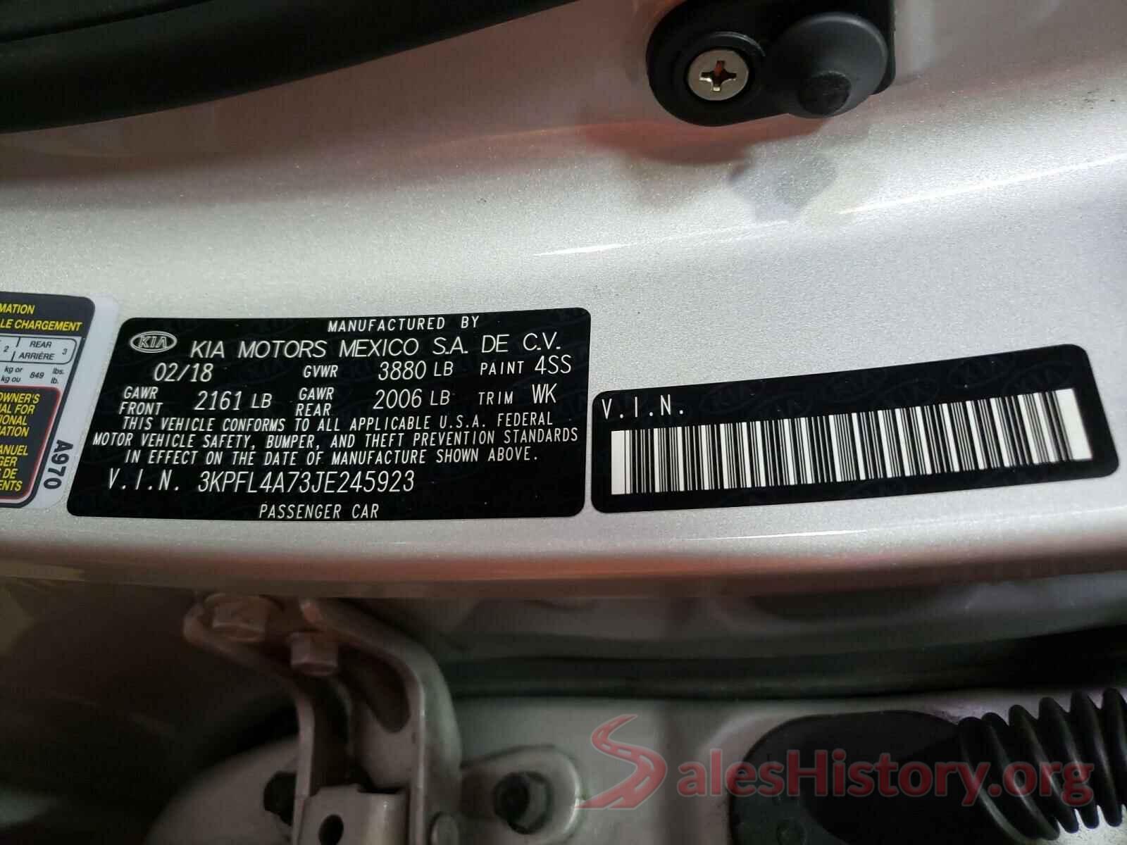 3KPFL4A73JE245923 2018 KIA FORTE