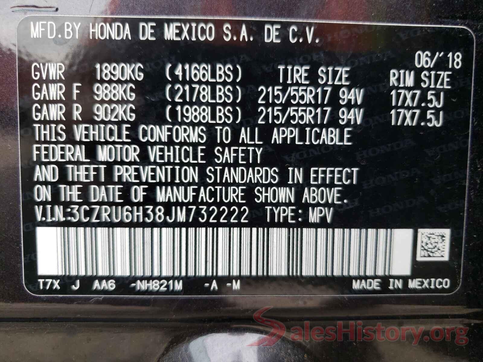 3CZRU6H38JM732222 2018 HONDA HR-V