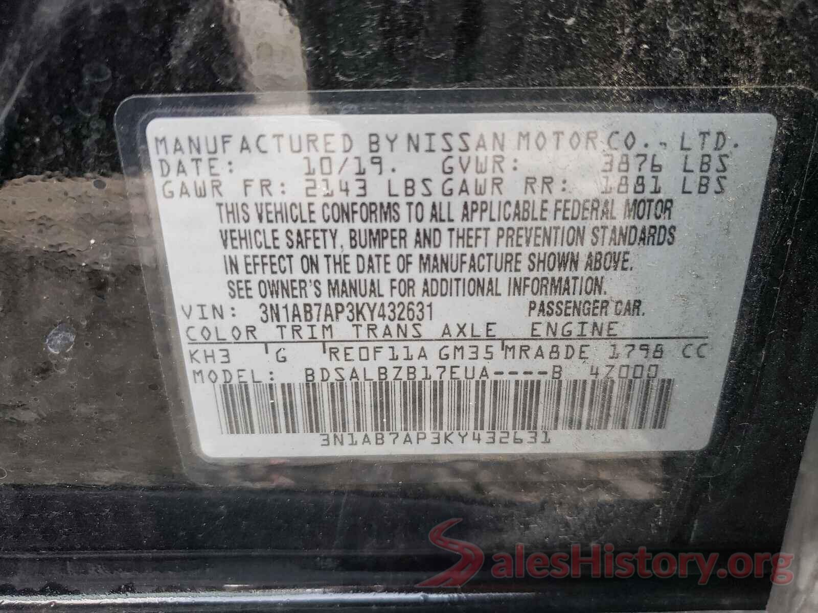 3N1AB7AP3KY432631 2019 NISSAN SENTRA