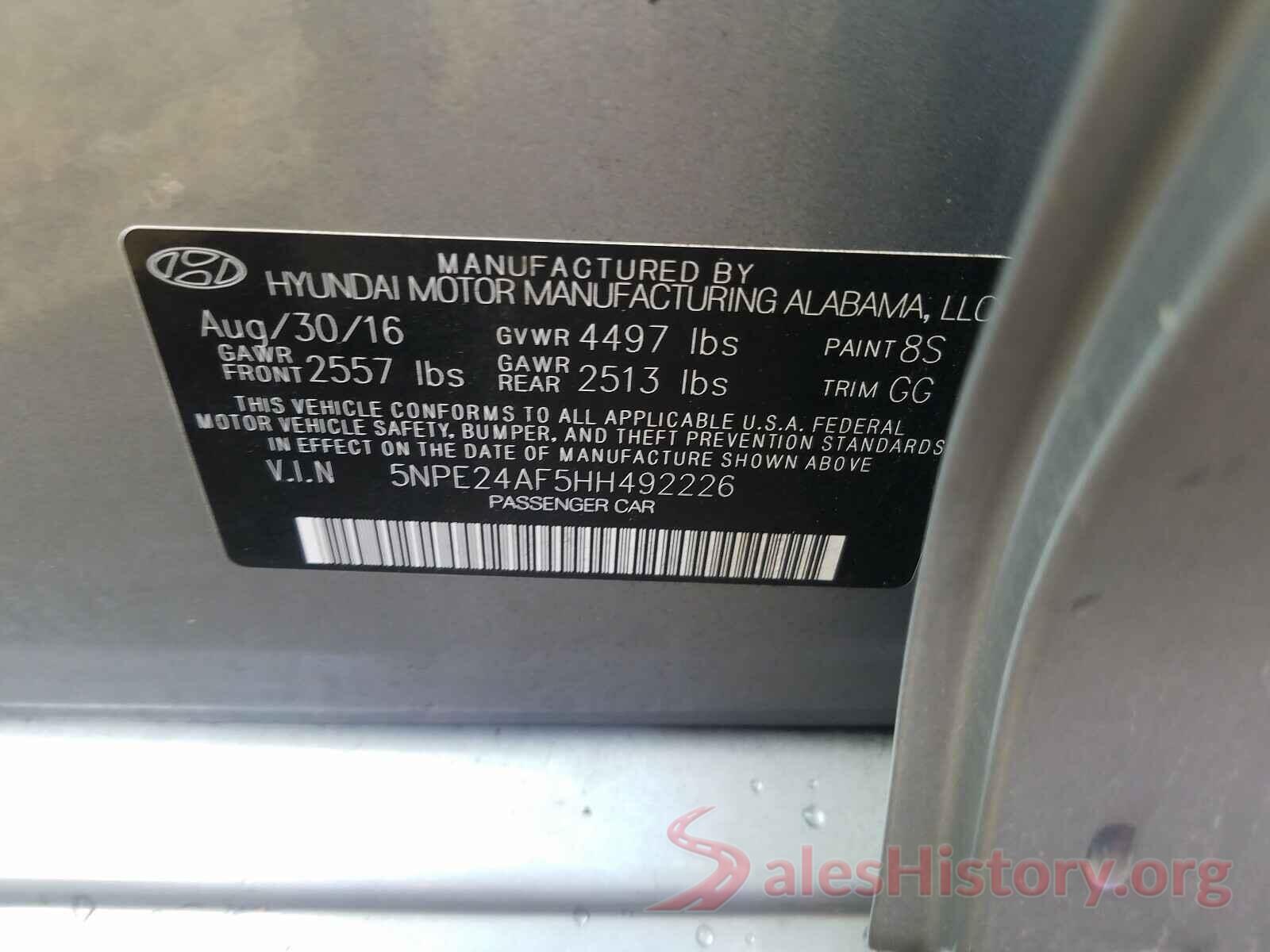 5NPE24AF5HH492226 2017 HYUNDAI SONATA