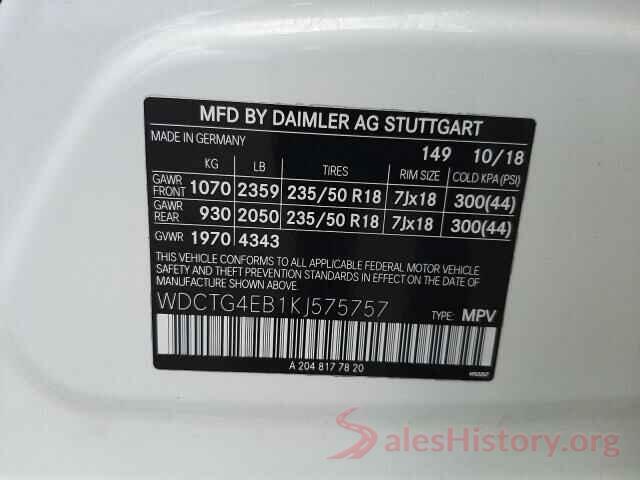 WDCTG4EB1KJ575757 2019 MERCEDES-BENZ GLA-CLASS