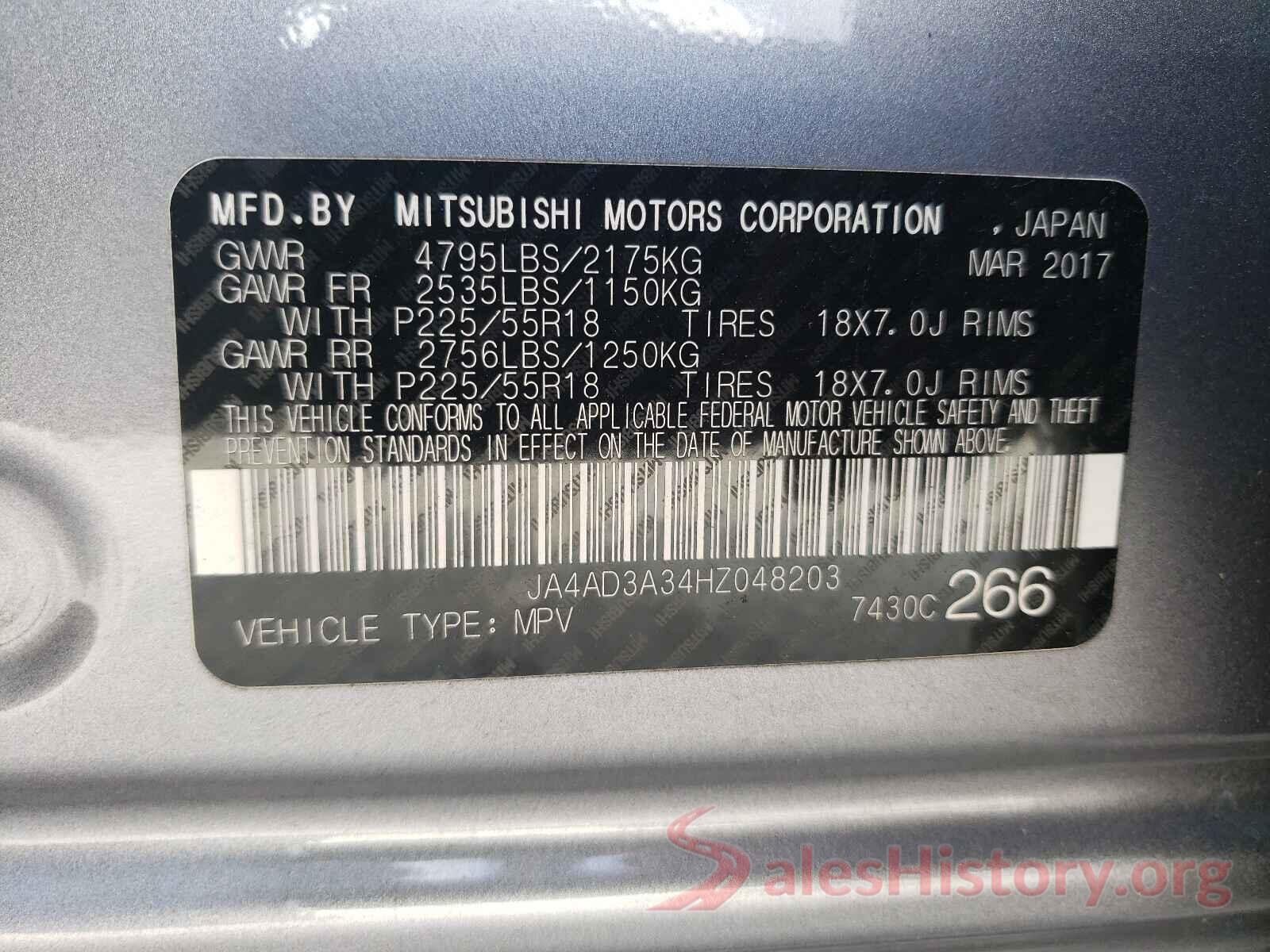 JA4AD3A34HZ048203 2017 MITSUBISHI OUTLANDER