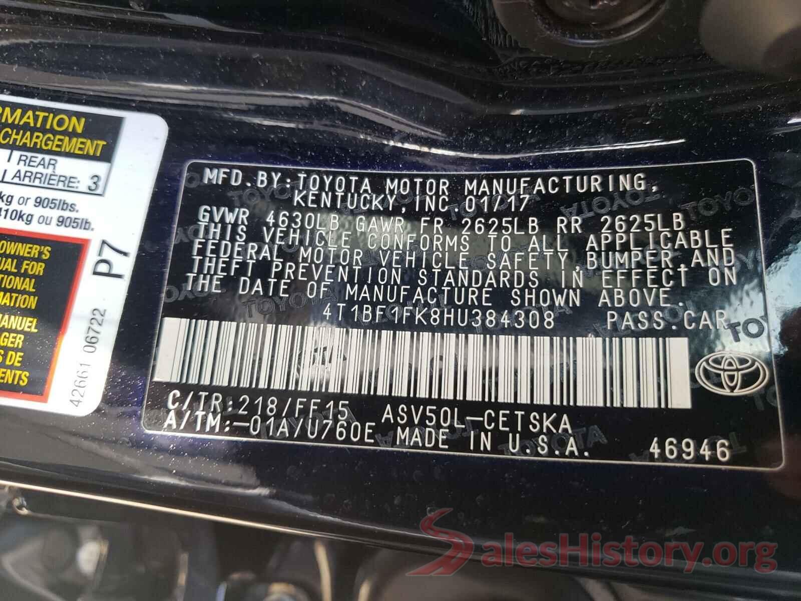 4T1BF1FK8HU384308 2017 TOYOTA CAMRY