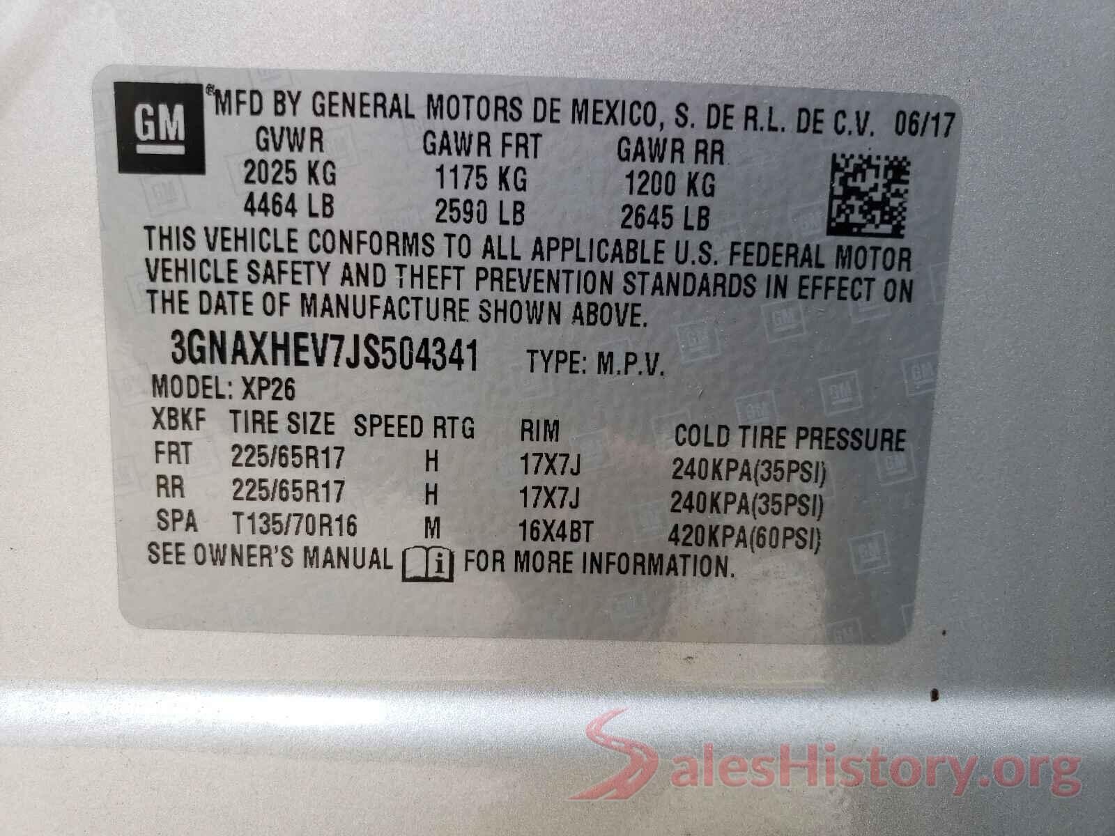 3GNAXHEV7JS504341 2018 CHEVROLET EQUINOX