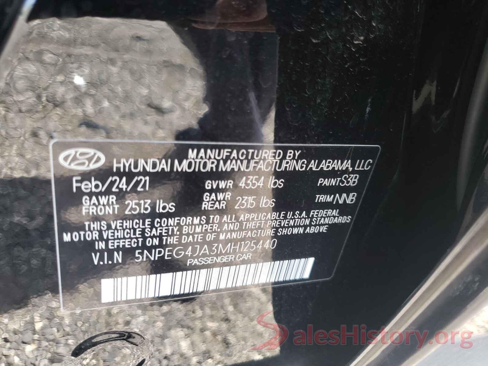 5NPEG4JA3MH125440 2021 HYUNDAI SONATA