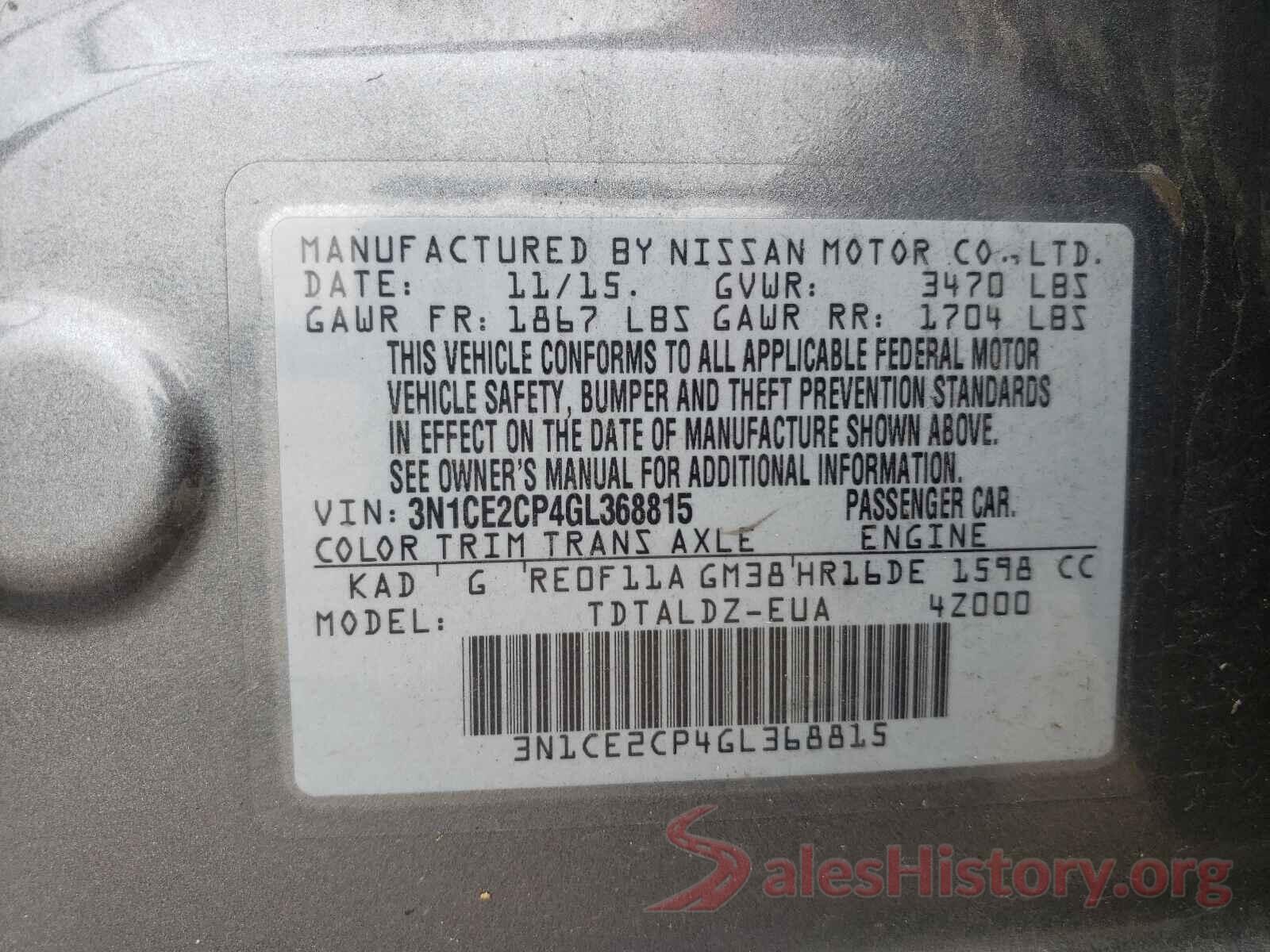 3N1CE2CP4GL368815 2016 NISSAN VERSA