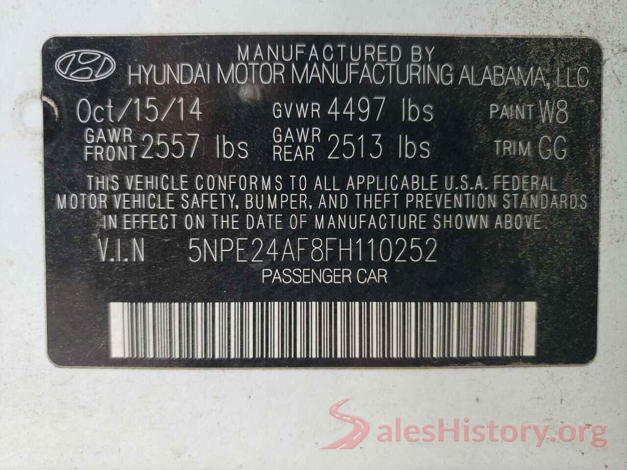 5NPE24AF8FH110252 2015 HYUNDAI SONATA