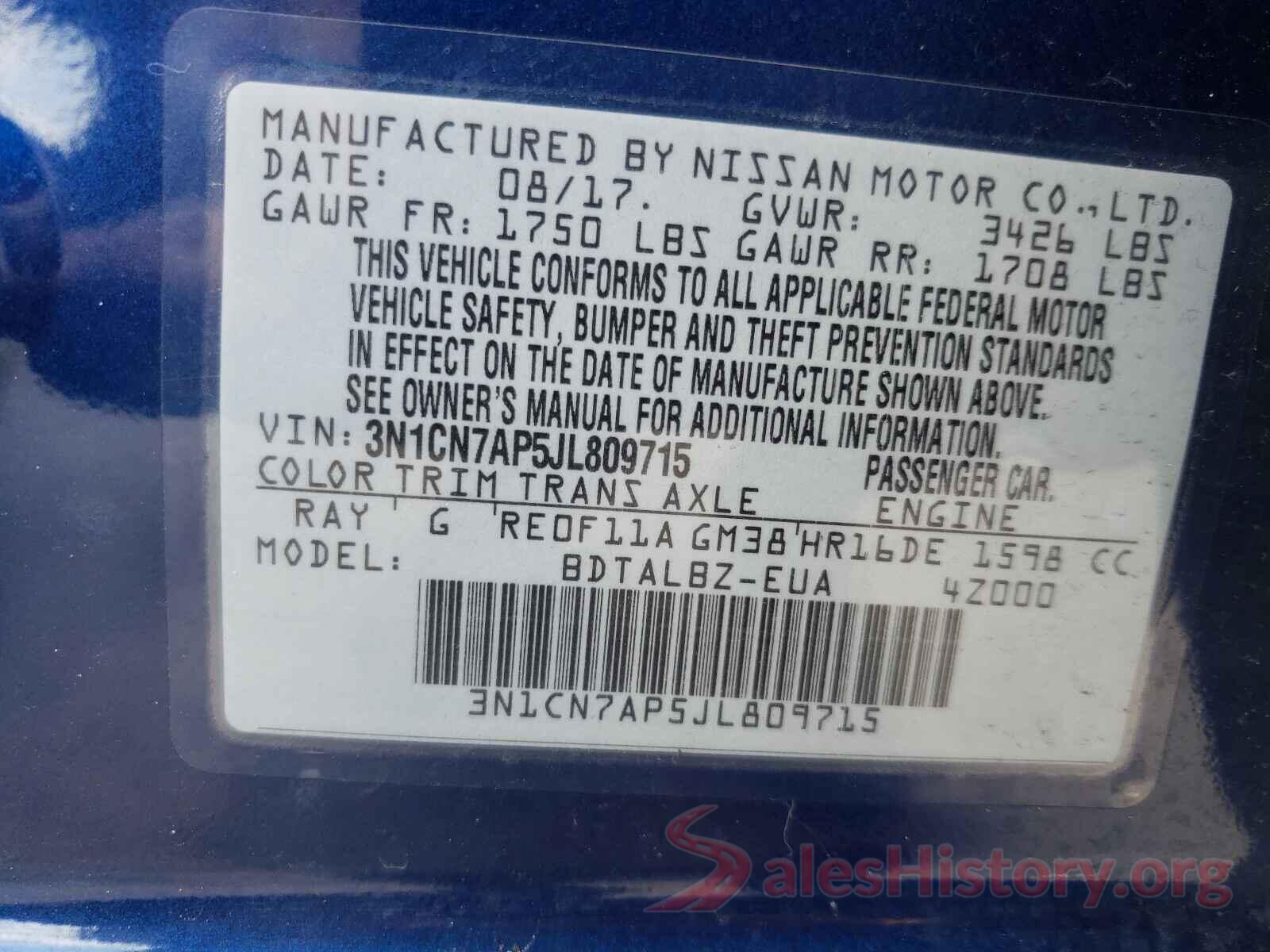 3N1CN7AP5JL809715 2018 NISSAN VERSA