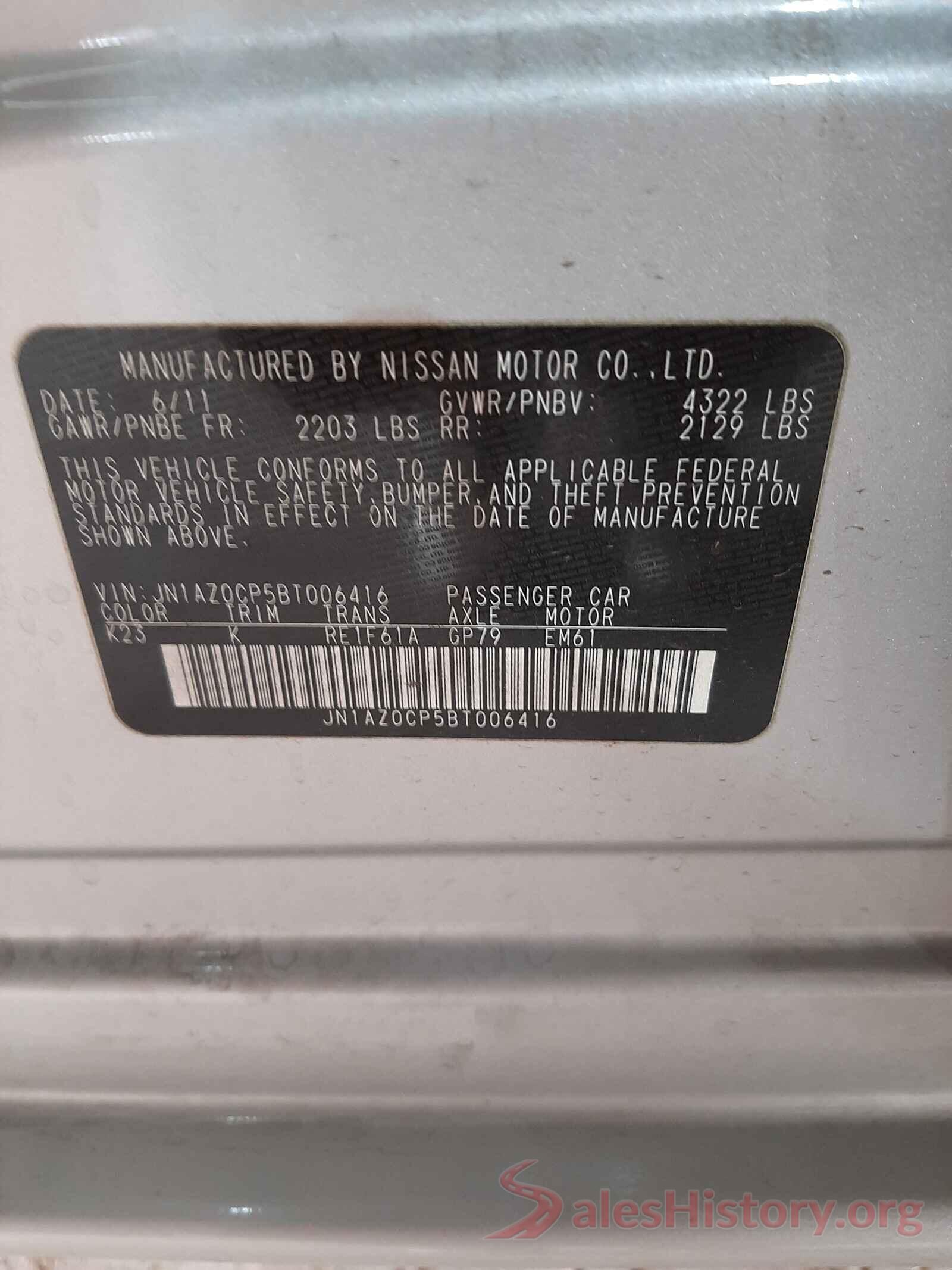 JN1AZ0CP5BT006416 2011 NISSAN LEAF