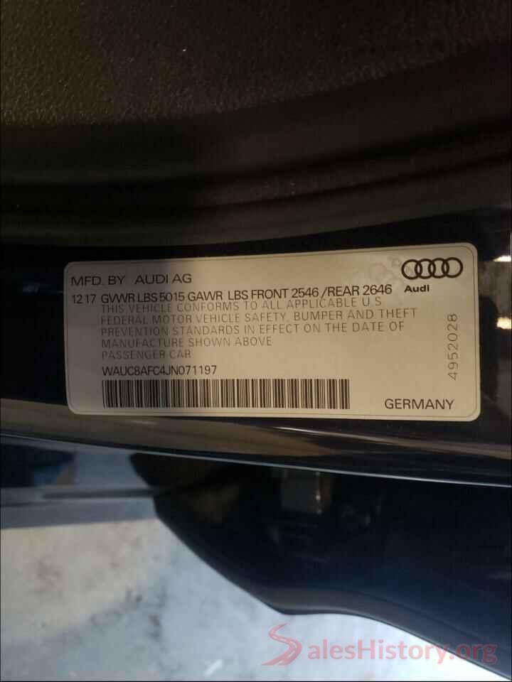 WAUC8AFC4JN071197 2018 AUDI A6