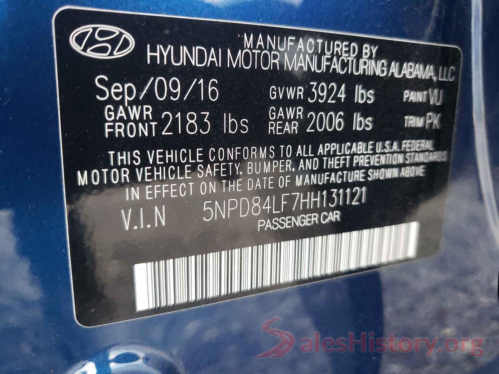 5NPD84LF7HH131121 2017 HYUNDAI ELANTRA