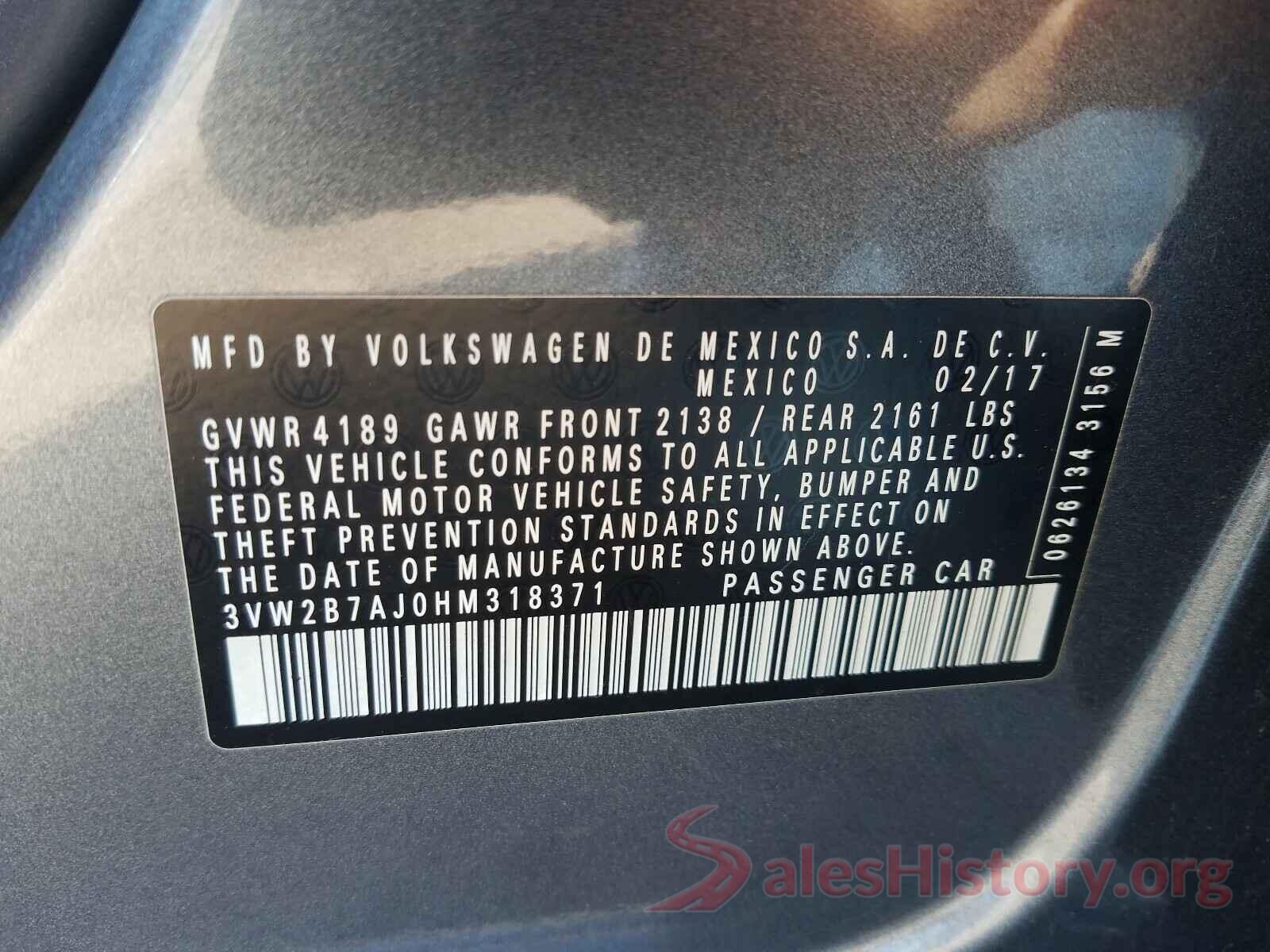 3VW2B7AJ0HM318371 2017 VOLKSWAGEN JETTA