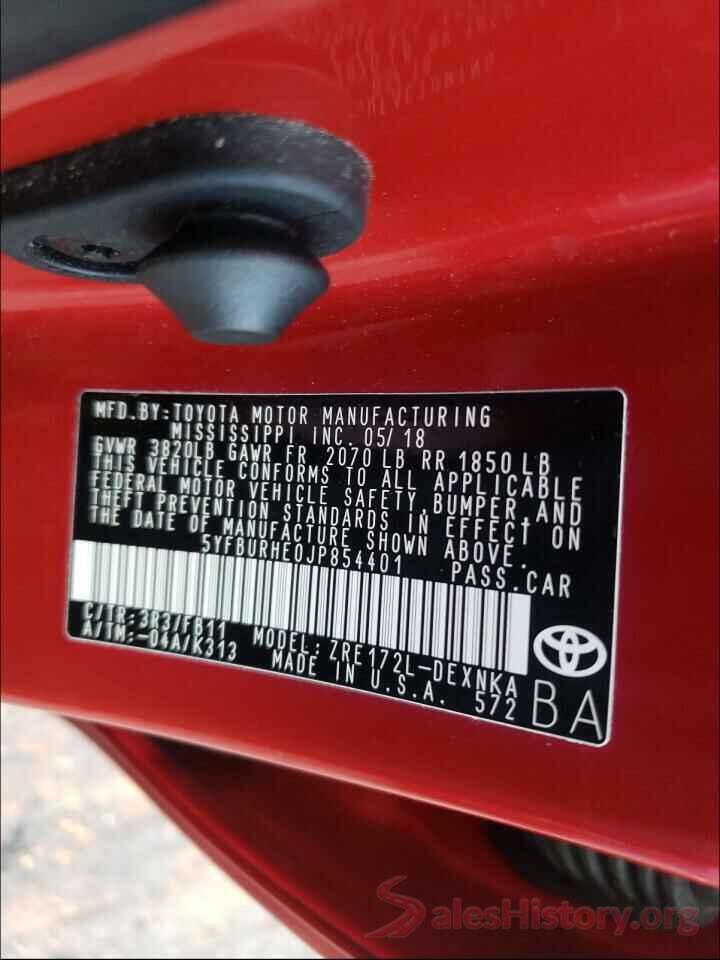 5YFBURHE0JP854401 2018 TOYOTA COROLLA