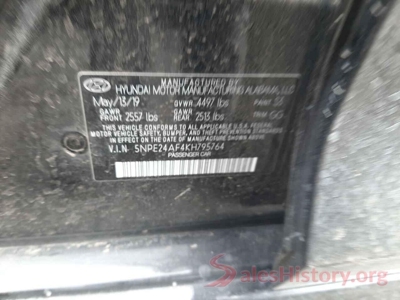 5NPE24AF4KH795764 2019 HYUNDAI SONATA