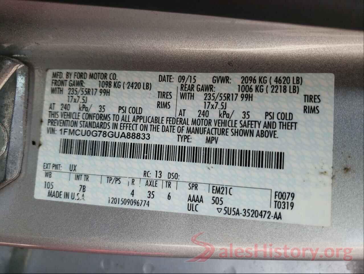 1FMCU0G78GUA88833 2016 FORD ESCAPE