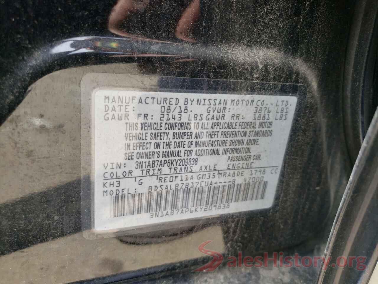 3N1AB7AP6KY209838 2019 NISSAN SENTRA