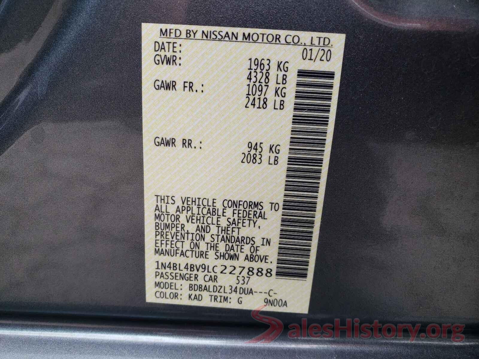 1N4BL4BV9LC227888 2020 NISSAN ALTIMA